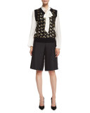 Pleated Tie-Neck Blouse, Ivory
