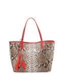Erica Python Shopper Tote Bag, Natural/Red