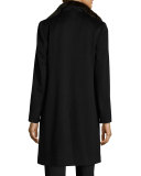 Wool Open-Front Coat w/ Mink Fur, Black