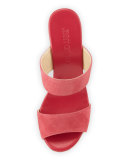 Parker Suede 100mm Wedge Slide Sandal, Dahlia