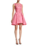 Floral-Embroidered Party Dress, Shocking Pink