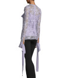 Floral-Appliqué Ruffled Lace Blouse, Lavender