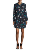 Lindi Long-Sleeve Printed Shirtdress, Balestra Black