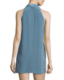 Halter-Neck Printed Mini Dress, Blue