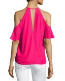 Celia Cold-Shoulder Keyhole Top, Pink