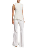 Sleeveless Ribbed-Knit Sweater, Soft White