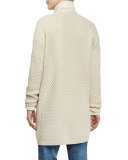 Honeycomb-Knit Long Cardigan, Winter White