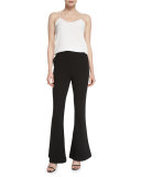 Ribbed Super Flare-Leg Pants, Black