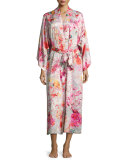 Autumn Satin Lounge Long Robe, Multicolor