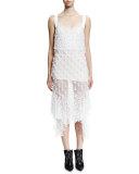 Pearly-Embellished Sleeveless Cocktail Dress, White