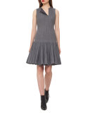 Sleeveless Pleated Drop-Waist Dress, Silver Charm