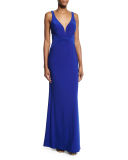 Sleeveless V-Neck Ruched Gown