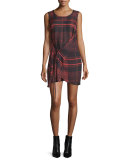 Sleeveless Tied Tartan Plaid Mini Dress, Red