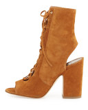 Nelly Suede Lace-Up Bootie, Camel