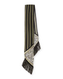 Paisley Chain Silk Maxi Fringe Scarf, Gray