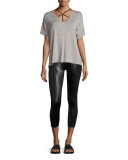 Gloss Over High-Waist Capri Legging, Black