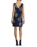 Sleeveless Embellished Silk Shift Dress, Midnight