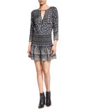 Makai Printed Silk Boho Dress, Shadow Blue