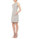 Cross-Stitch Printed Jacquard Sheath Dress, Cliff/Chalk