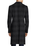 Tailored Check Wool-Cashmere Coat, Charcoal Melange