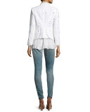 Embroidered V-Neck Cotton Blouse, White