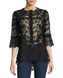 Magda 3/4-Sleeve Lace Blouse, Black