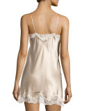 Edera Lace-Trimmed Silk Chemise, Beige/Rosa 
