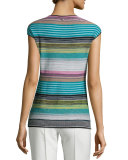 Striped Cap-Sleeve Knit Sweater, Cerulean