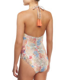 Greta Printed Halter One-Piece Swimsuit