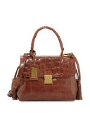 Emma Crocodile Embossed Leather Satchel Bag, Cognac