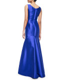 Sleeveless V-Neck Mermaid Gown, Lapis