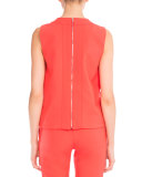 Stitched-Trim Sleeveless Top, Hot Coral