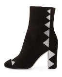 Crystal-Embellished Satin Ankle Boot, Black/Sunshine