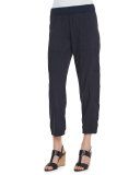 Cargo Linen-Blend Ankle Pants, Midnight