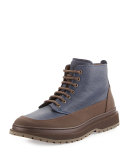 Leather Lace-Up Boot, Navy