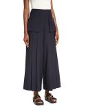 Sera Pleated Twill Culottes, Blue