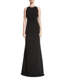 Sleeveless Lace-Back Ponte Gown, Black