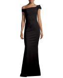 Graziella Long Asymmetric Mermaid Gown, Nero