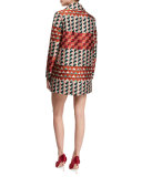 Geometric-Print Jacquard Skirt, Pink