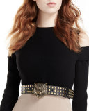 Studded Leather Tiger-Buckle Belt