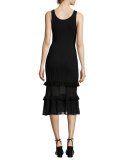 Sleeveless Ribbed Midi Dress, Black