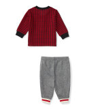 Houndstooth Pullover Sweatshirt w/ Track Pants, Red, Size 9-24 Months