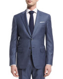 Super 160s Box Check Two-Piece Suit, Light Blue