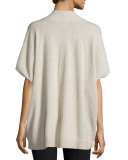 Oversized V-Neck Short-Sleeve Sweater, Light Heather Marzipan