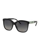 Square Colored-Trim Polarized Sunglasses, Black