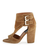 Rush Cutout Suede Open-Toe Bootie, Beige