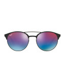 Mirrored Iridescent Round Double-Bridge Sunglasses