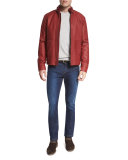 Leather Biker Jacket w/Suede Trim, Merlot