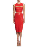 Embellished Cady Illusion Sheath Dress, Coral