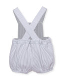 Striped Cross-Back Overalls, Gray/White, Size 3-12 Months
